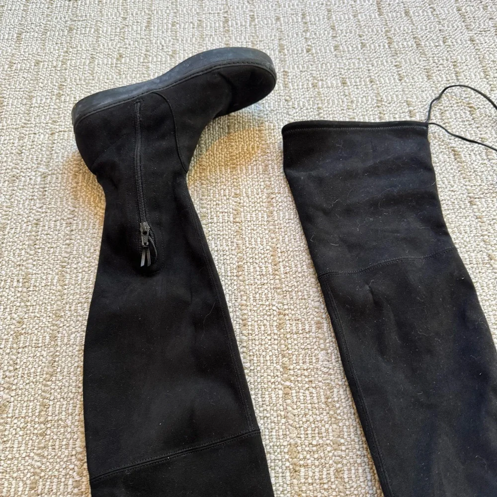 Stuart Weitzman Black Suede Over The Knee Platform 'Playtime' Boots | size 6.5 - Picture 6 of 10